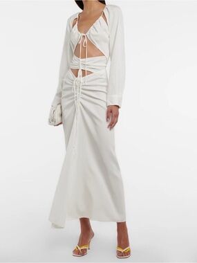Christopher Esber White Ruched Cutout Maxi Skirt with Drawstring